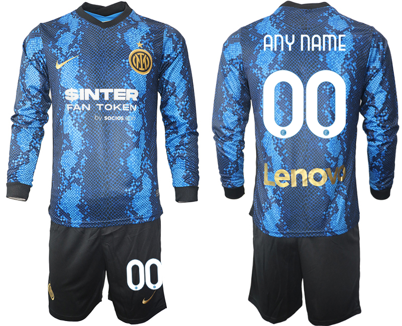 Men 2021-2022 Club Inter Milan home blue Long Sleeve customized Soccer Jersey